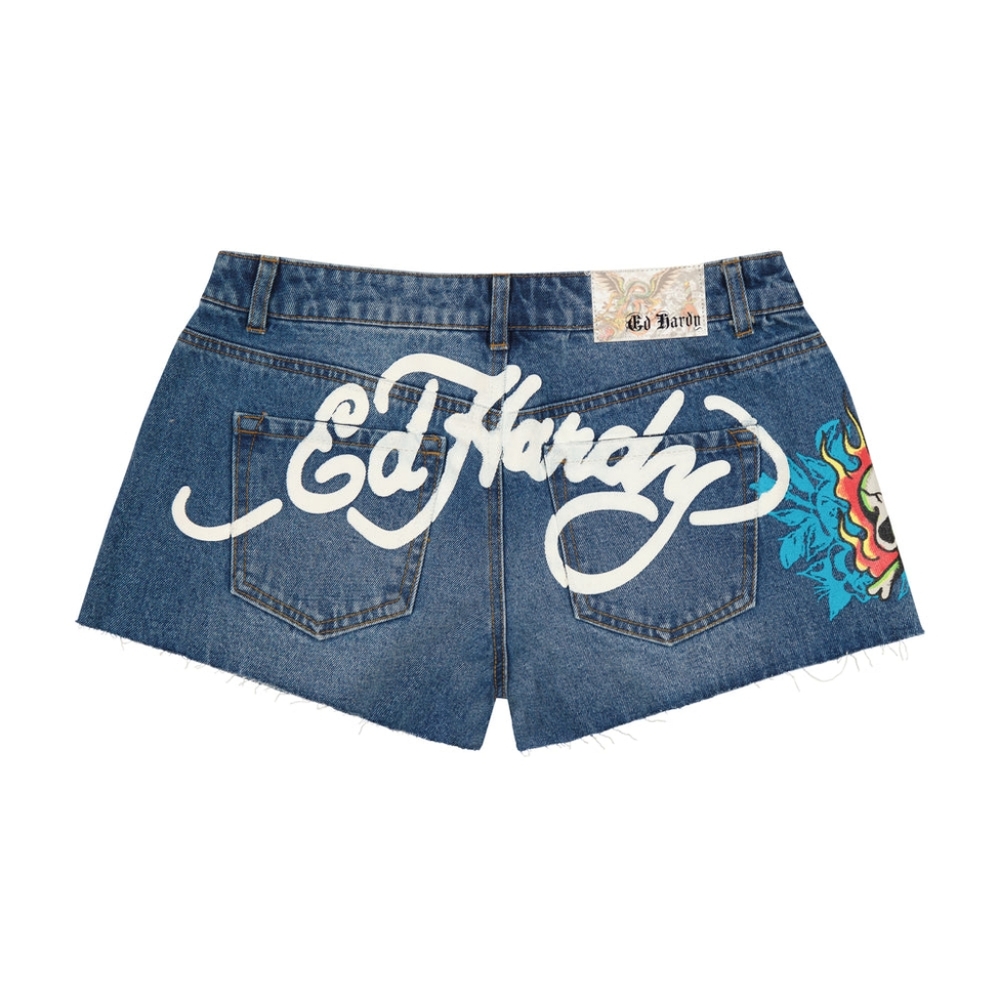 Ed Hardy Flame Skull Denim Shorts